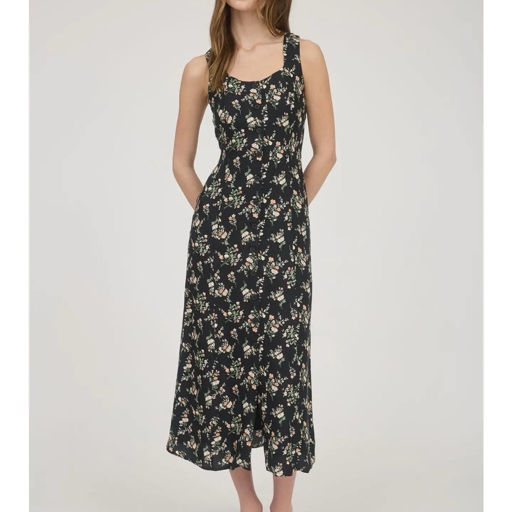 205 - Floral Black Button Down Midi Dress